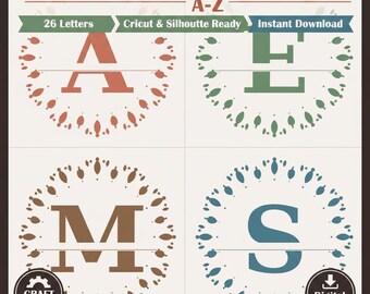 Lot de monogrammes SVG Split Swirl de A à Z – Initiales élégantes et fleuries (téléchargement numérique)