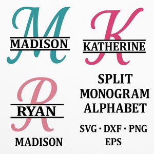 Split Monogram Alphabet SVG Bundle | Elegant Initial Letters (PNG, DXF)