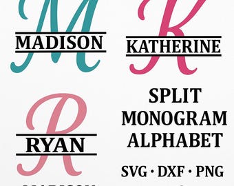 Alphabet monogramme fractionné SVG Bundle | Initiales élégantes (PNG, DXF)