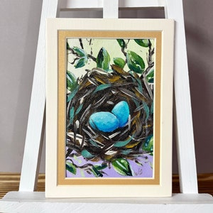 Original Acrylic Painting Birds Nest
