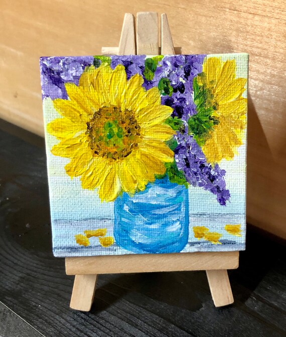 Original Acrylic Painting Sunflowers and Lilacs Etsy