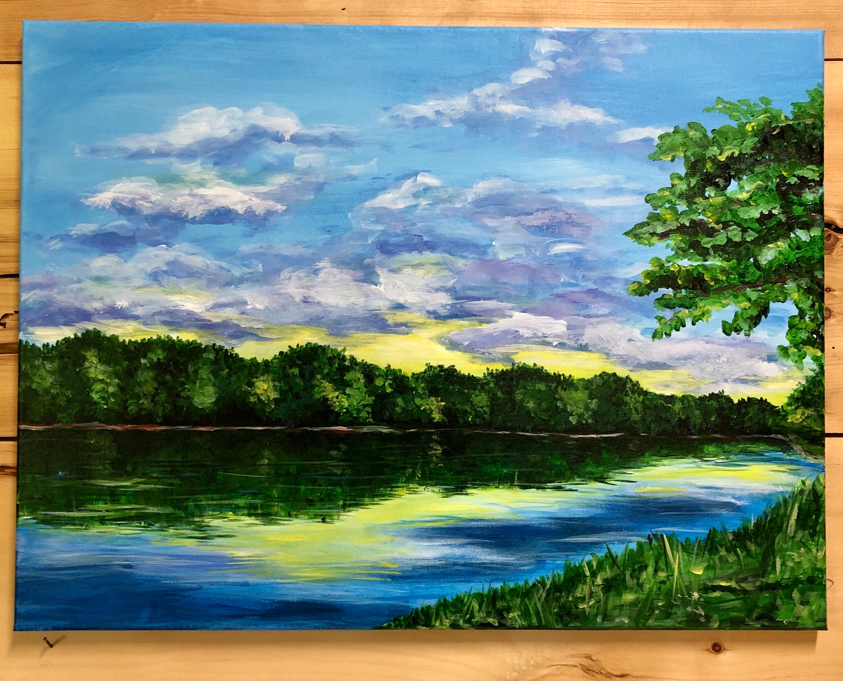 Acrylic Painting Beautiful Lake at Sunset Etsy