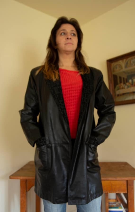 Black Leather 80's Jacket - image 5