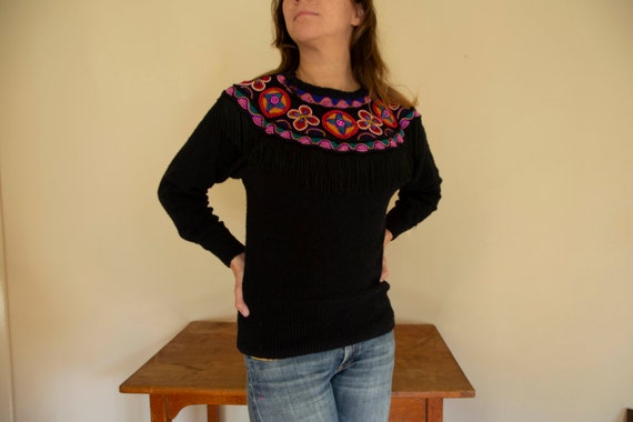 Vintage beaded black sweater - image 1