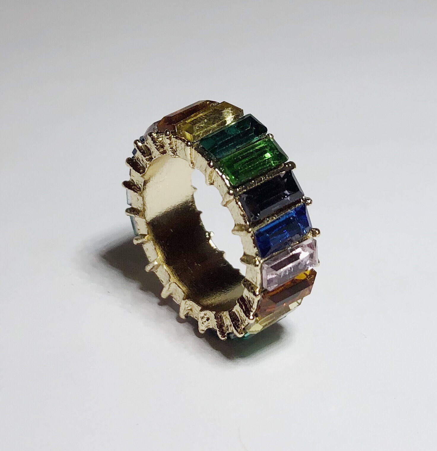 Rainbow Baguette Ring Rainbow Eternity Ring Crystal Ring | Etsy