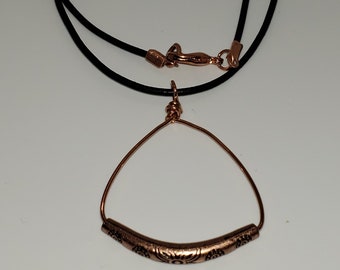 Copper Necklace,Copper Leather Necklace,Leather Necklace,Necklace with Copper Pendant,Handmade,Handcrafted,Unique Gift,One Of A Kind,Gift