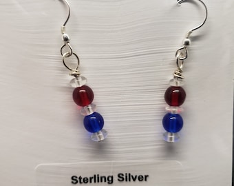 Red,White and Blue Earrings,Flag Day Jewelry,4th of July Jewelry,Memorial Day Jewelry,Labor Day Jewelry,Handcrafted Gift,One of a Kind Gift