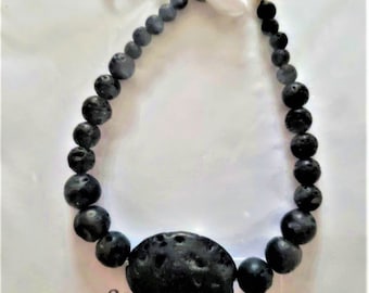 Aroma Therapy Bracelet Size 8", Gemstone,Lava Stone,Lava Rock,Essential Oil,Sterling Silver,Porous,Handmade,Jewelry,One of a Kind,Unisex