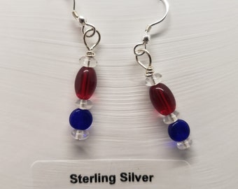 Red,White and Blue Earrings,Flag Day Jewelry,4th of July Jewelry,Memorial Day Jewelry,Labor Day Jewelry,Handcrafted Gift,One of a Kind Gift