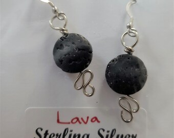 Sterling Silver Lava Earrings,Sterling Silver Earrings,Sterling Silver Jewelry,Silver Jewelry,Earrings,One of a kind,Handmade,Wire Wrapped