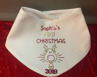 PERSONALISED EMBROIDERED BABY BANDANA BIB CHRISTMAS GIFT BOY GIRL *NEW BABY*
