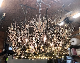 Twig Chandelier - Natural Branches with Hand Dipped Candle Bulbs