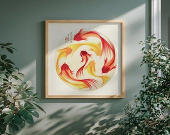 100% 手描きの中国水彩鯉魚アート、細身の縦鯉の絵、オリジナルの