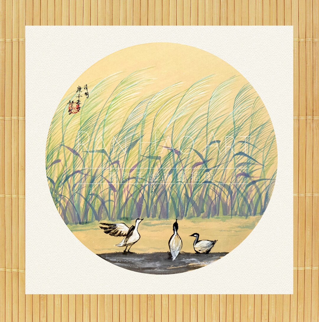 Chinese Reeds Drawing RAN ART - Reeds in Wind - Original Chinese Landscape Painting - Etsy