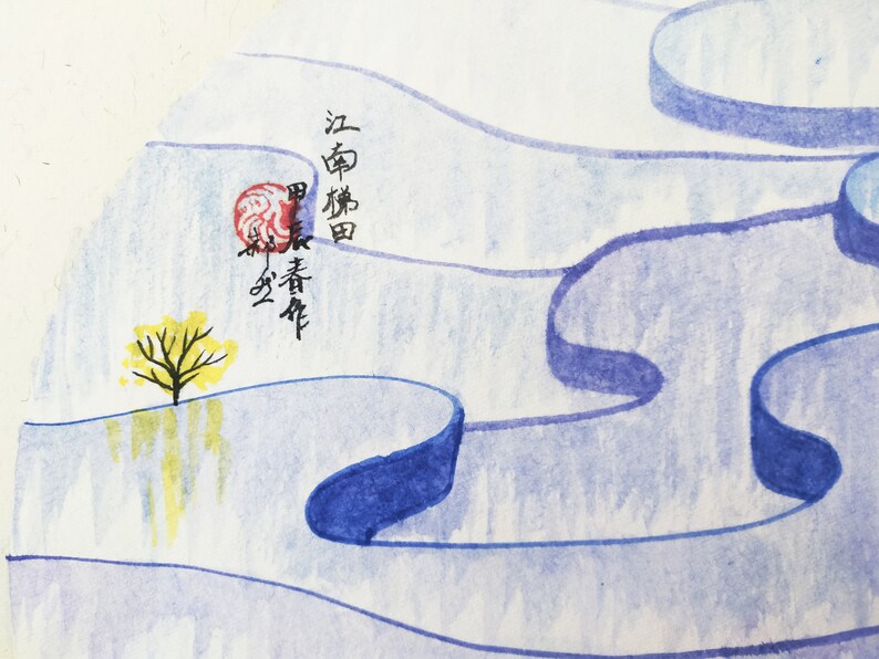 RAN ART - Bleu Rice Terraces - Original Chinese Landscape Painting - Etsy