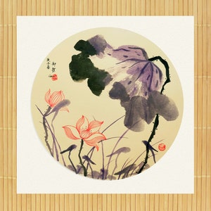RAN ART - Violet lotus  - Original Sumi-e Chinese Painting