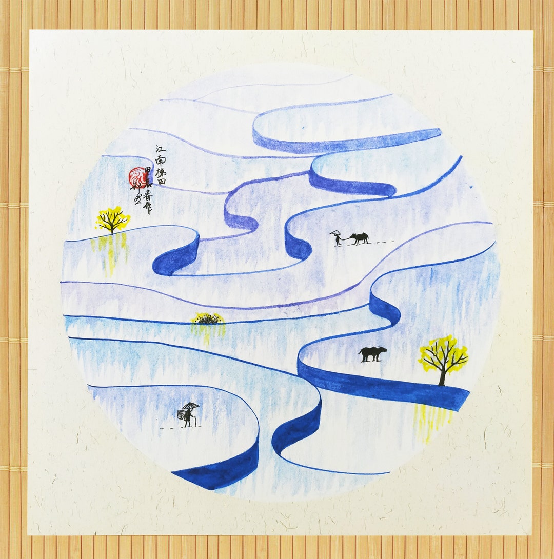RAN ART - Bleu Rice Terraces - Original Chinese Landscape Painting - Etsy