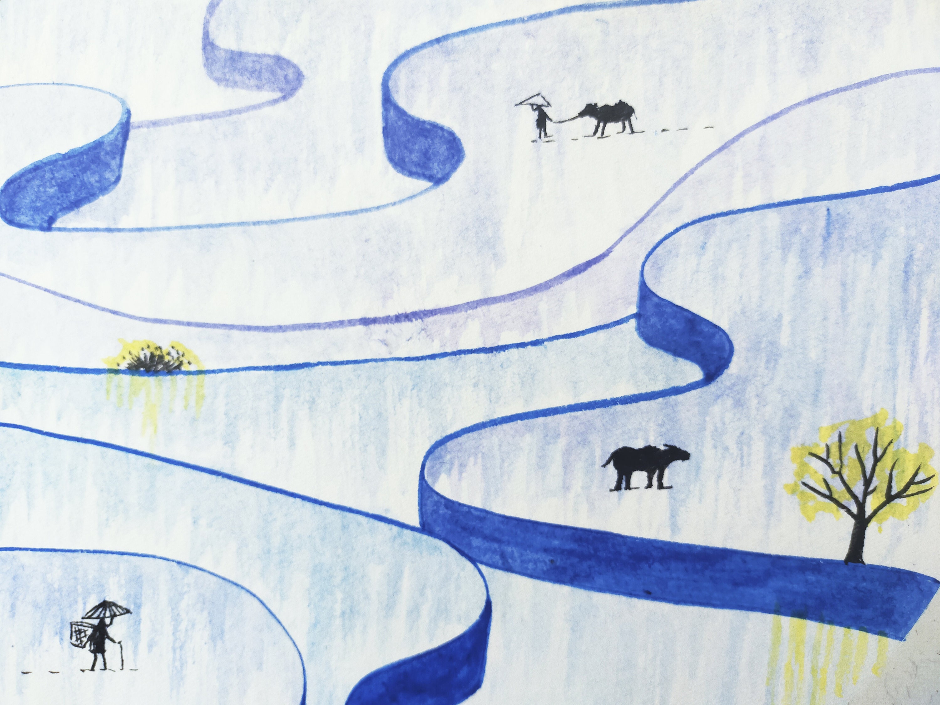 RAN ART - Bleu Rice Terraces - Original Chinese Landscape Painting - Etsy