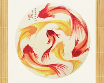 RAN ART - KOI fish shoal - Original Sumi-e Chinese Painting