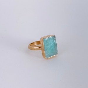 Raw Aquamarine Vertical, Gemstone Ring, 925 Sterling Silver, Gold Vermeil, 14K Yellow Gold, 18K Yellow Gold, Turquoise, Rectangle Square image 1