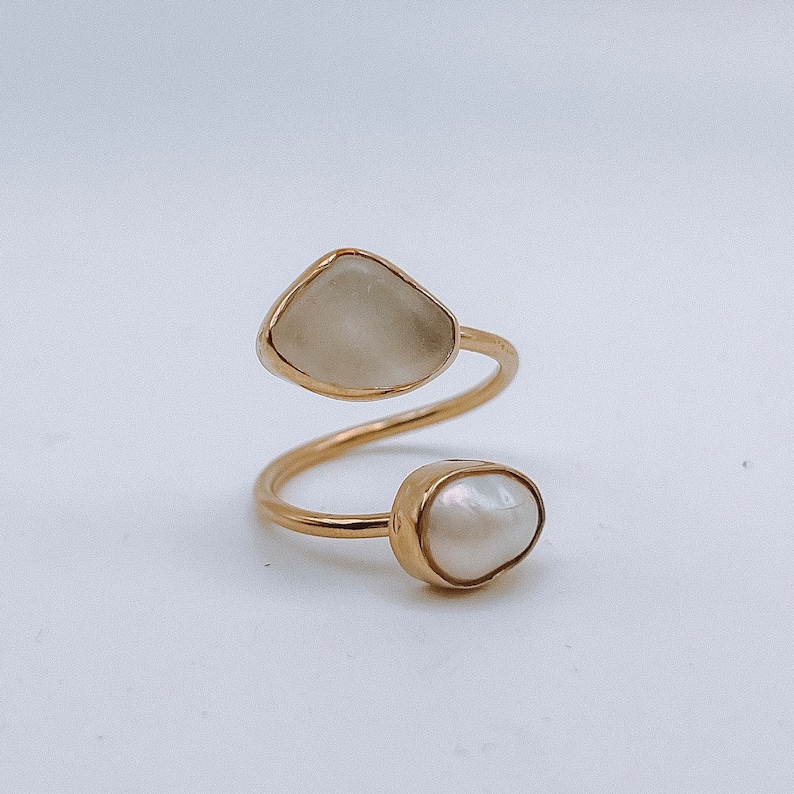 Sea Glass and Pearl Adjustable Ring image 2