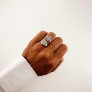 Raw Aquamarine Ring, Double Stone Ring, Double Gem Ring, Split Band Ring, Sterling Silver Ring