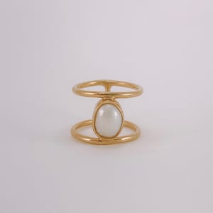 14K Gold Vermeil Pearl Ring, Double Band Ring, 925 Sterling Silver, Gold Vermeil, 14K Yellow Gold, 18K Yellow Gold