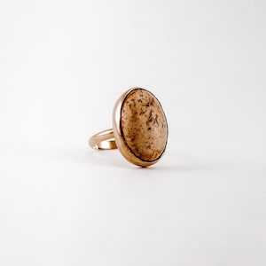 Picture Jasper Gemstone Ring, Jewelry, 925 Sterling Silver, Gold Vermeil, 14K Yellow Gold, 18K Yellow Gold, Brown, Oval Cabochon