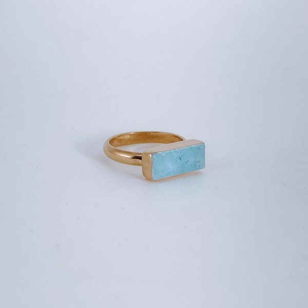 Raw Aquamarine Horizontal, Gemstone Ring, 925 Sterling Silver, Gold Vermeil, 14K Yellow Gold, 18K Yellow Gold, Turquoise, Rectangle Square