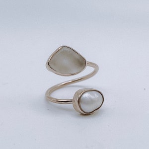 Sea Glass and Pearl Adjustable Ring image 4