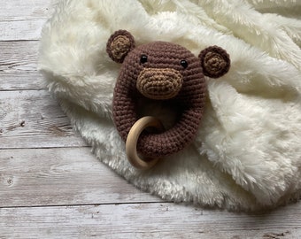 Monkey rattle with grasping toy, crocheted, handmade