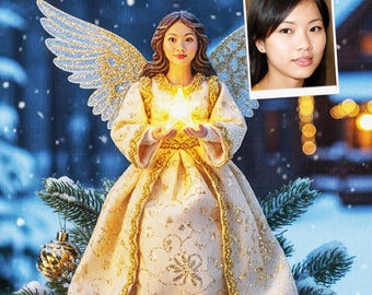 Personalized Christmas Angel Portrait, Holiday Decor (Digital, Poster, Canvas)