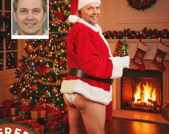 Funny Santa Portrait from Photo, Cheeky Christmas Humor Art (Digital Download)