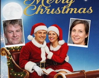 Custom Christmas Couple Portrait, Santa Sleigh Ride (Digital, Poster, Canvas)