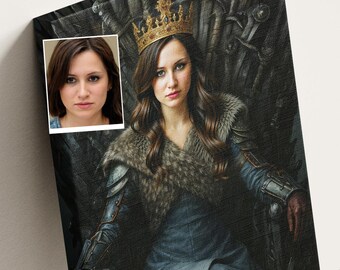 Dragon Queen Throne Portrait Custom Art, Khaleesi Style Fantasy Artwork, Personalized Epic Queen Wall Art, Digital, Poster or Canvas