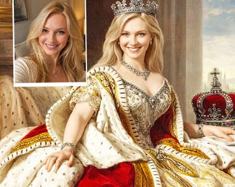 Retrato personalizado de una reina victoriana a partir de una fotografía, pintura real, arte mural de una mujer majestuosa, regalo personalizado para el Día de la Madre (digital o impreso).