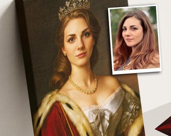 Royal Queen Portrait Custom Art, Elegant Classical Style Artwork, Personalized Luxury Portrait, Digital Download, Poster or Canvas