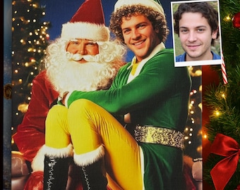 Funny Santa and Elf Portrait, Christmas Comedy Art (Digital Download, Poster or Canvas)