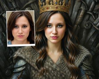 Dragon Queen Throne Portrait Custom Art, Khaleesi Style Fantasy Artwork, Personalized Epic Queen Wall Art, Digital, Poster or Canvas