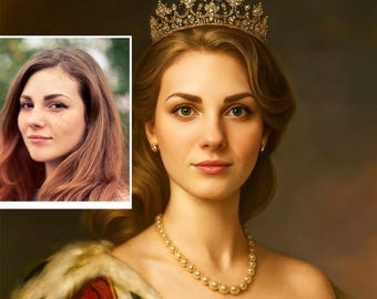 Royal Queen Portrait Custom Art, Elegant Classical Style Artwork, Personalized Luxury Portrait, Digital Download, Poster or Canvas