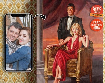 Custom Renaissance Couple Portrait, AI-Generated Royal Canvas Print - Poster Print