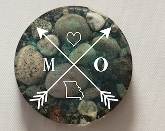 Sottobicchiere in pietra con simbolo dello stato degli Stati Uniti / Decorazione per la casa da spiaggia, regalo personalizzato (set da 2)