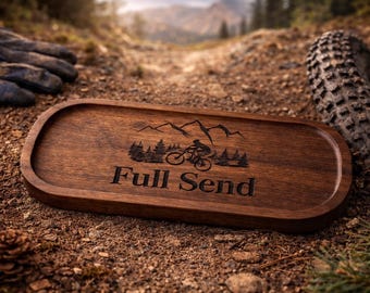 Mountain Bike Valet Tray – Personalized MTB Gift – Engraved Wood Catchall Tray – Gift for Biker – Nightstand Organizer – Groomsmen Gift