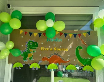 Handmade Custom Tagline Dinosaurs Theme Birthday Banner -30" height 4ft length