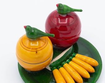 Etikoppaka Bird & Banana Pasupu Kumkuma-houder: Indiaas retourcadeau - set van 10