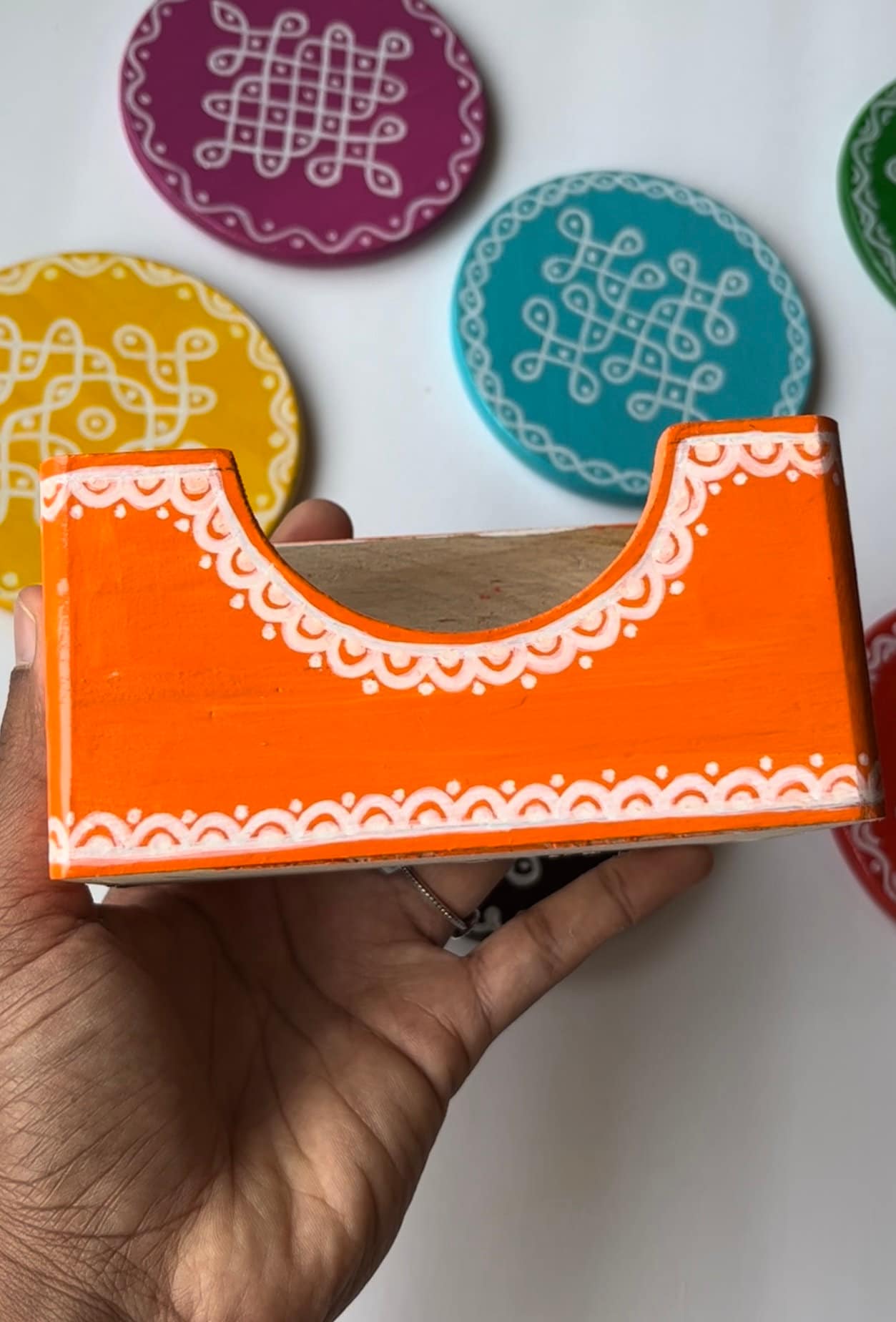Indian Kolam Coasters- Multicolor - Set of 6 With Holder- Indian ...