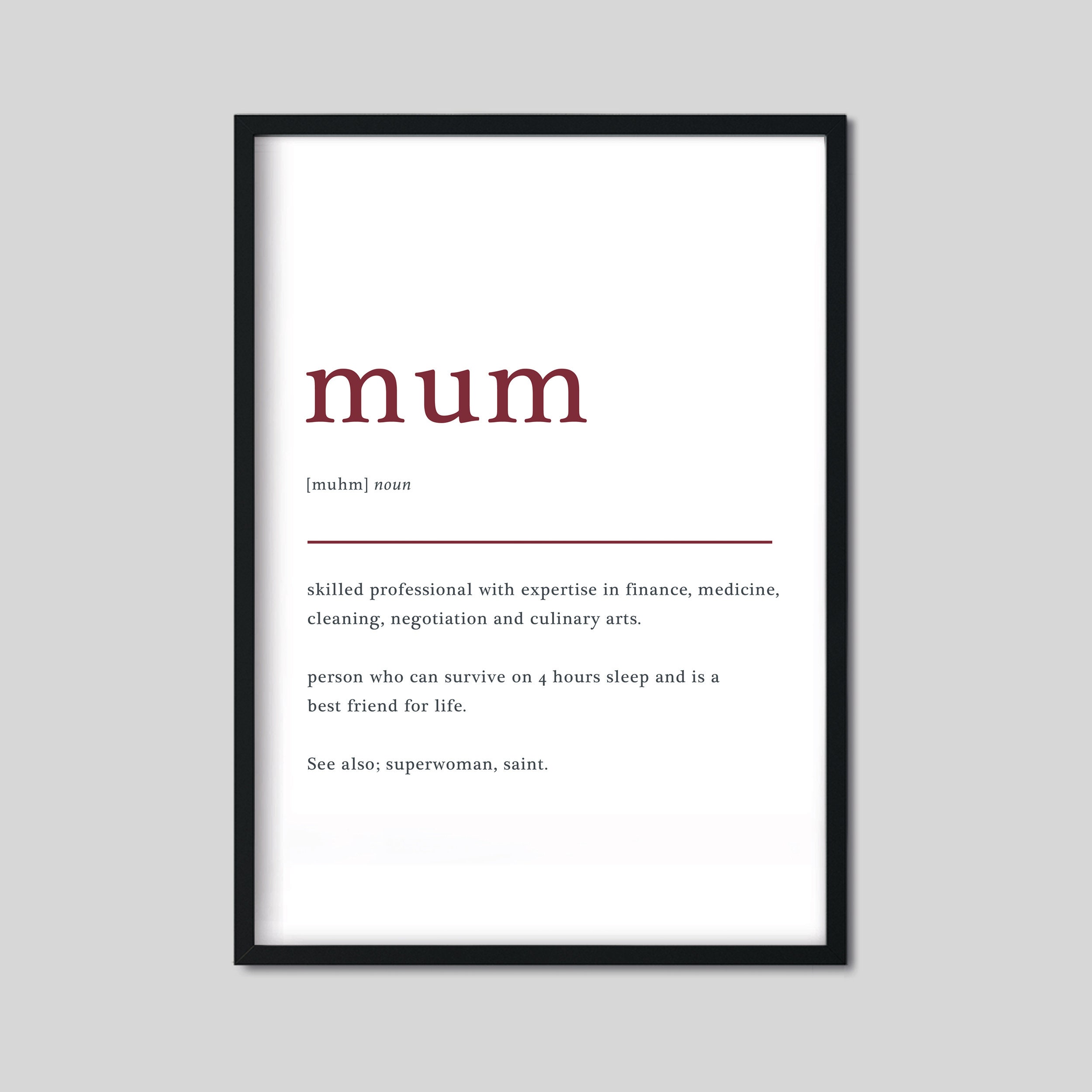Mum Print Wall Art Noun print Home Prints House Warming | Etsy
