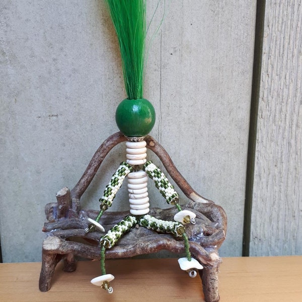 Posable beaded voodoo friend. Made with real horse hair, Swarovski crystals, shells, and delica beads. *Handmade*Custom colours available*