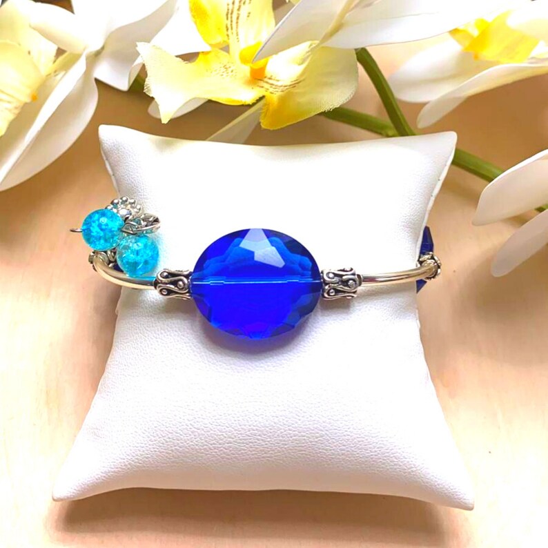 One of a kind Blue beaded Memory wire Bracelets shop store shoes dresses accessories shoes dinner party gifts silver gold