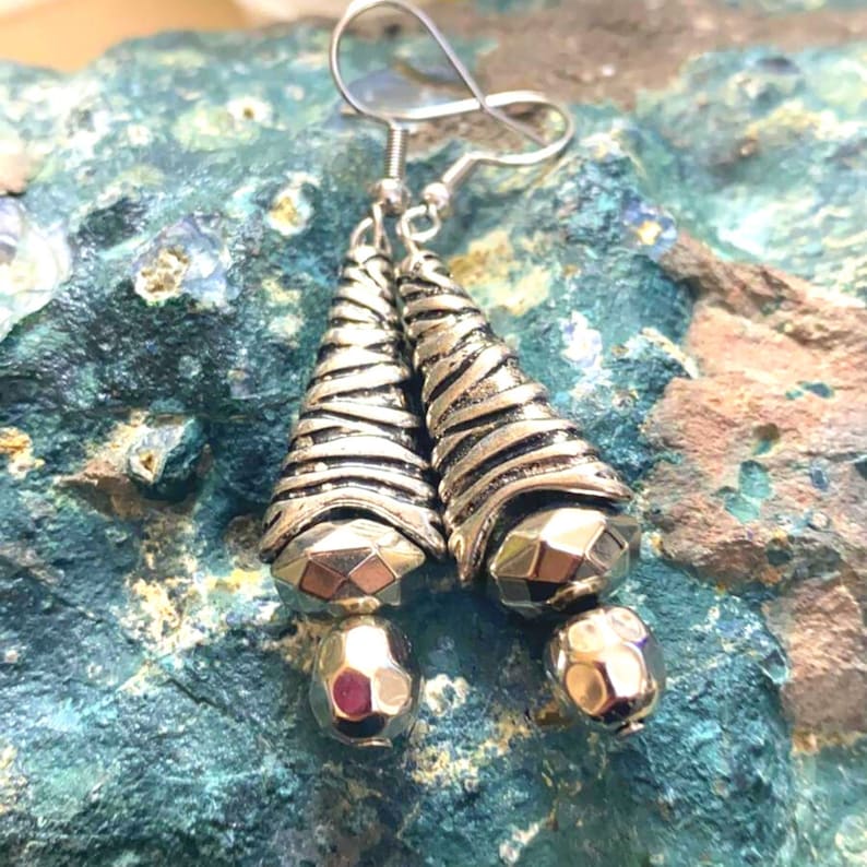 Amazing silver color beaded earrings with nickel free hooks